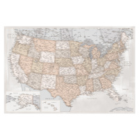 Mapa Highly detailed map of the United States in rustic style, Blursbyai, (40 x 26.7 cm)