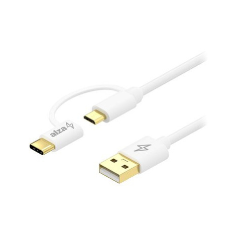 AlzaPower Core 2in1 Micro USB + USB-C 2m bílý