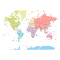 Mapa Detailed world map with continents in pastels, Blursbyai, 40 × 26.7 cm