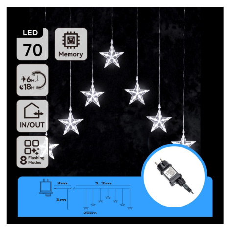 B.V.  - LED Venkovní  řetěz 70xLED/230V 1,2x1m IP44 studená bílá hvězd B10303ABGD