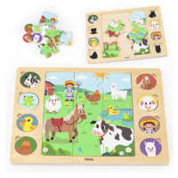 VIGA Wooden Puzzle Guess By The Shadow - Farm Jigsaw 17 ks