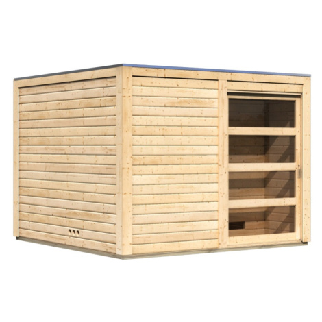 Venkovní finská sauna s předsíní 276 x 276 cm Dekorhome Smrk Lanitplast