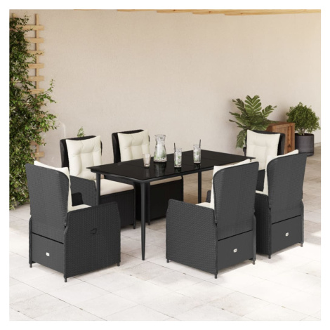 vidaXL 7dílný zahradní jídelní set s poduškami černý polyratan
