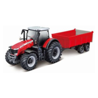 Bburago 10cm Farm Traktor na setrvačník s vlečkou na dřevo Massey Ferguson 8740S