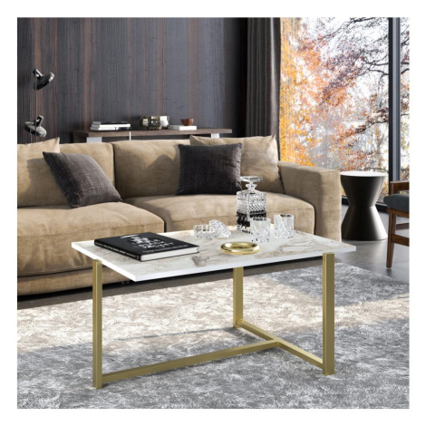 Konferenční stolek MERIDETHS 45x92 cm zlatá/bílá Donoci
