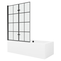 MEXEN/S Cube obdélníková vana 180 x 80 cm s panelem + vanová zástěna 120 cm, černá vzor 55051808