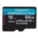 Kingston MicroSDXC karta 64GB Canvas Go! Plus, R:170/W:70MB/s, Class 10, UHS-I, U3, V30, A2 + Ad