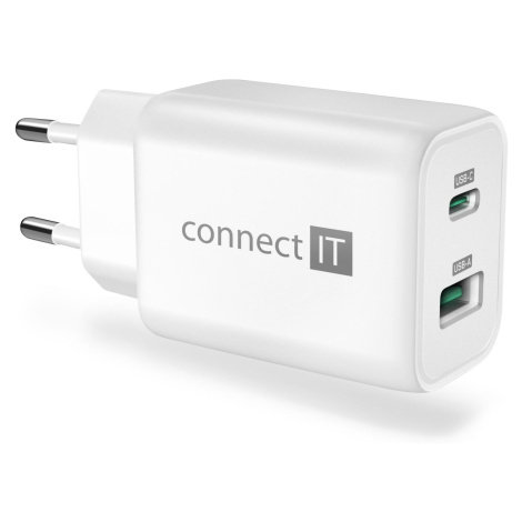 CONNECT IT Wanderer2 GaN nabíjecí adaptér 1×USB-C + 1xUSB-A, 33W PD, BÍLÝ