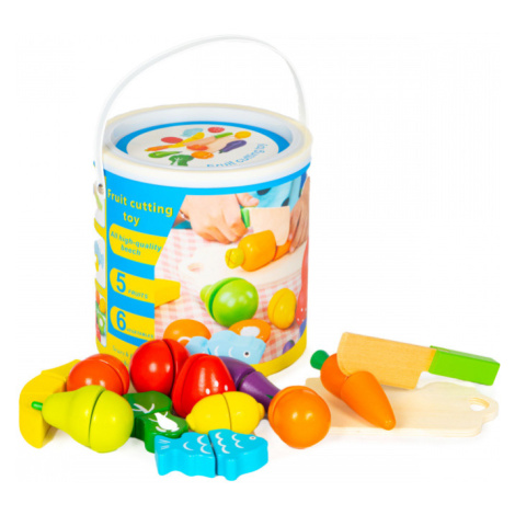 Dřevěná zelenina a ovoce na krájení 13 ks + kyblík