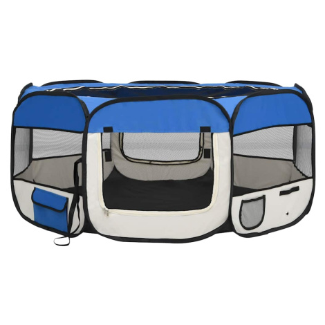 vidaXL Skládací ohrádka pro psy s taškou modrá 145 x 145 x 61 cm