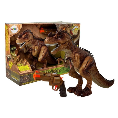 mamido  Pohybující se dinosaurus Tyrannosaurus s vodní párou a pistolí žlutohnědý RC