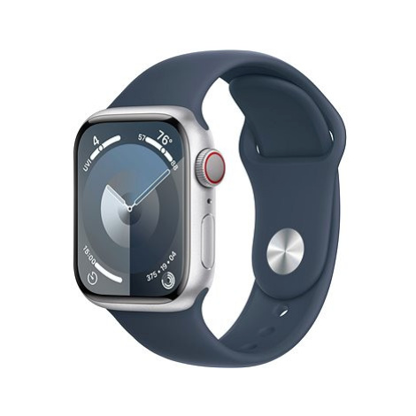 Apple Watch Series 9 41mm Cellular Stříbrný hliník s bouřkově modrým sportovním řemínkem - M/L
