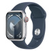 Apple Watch Series 9 41mm Cellular Stříbrný hliník s bouřkově modrým sportovním řemínkem - M/L