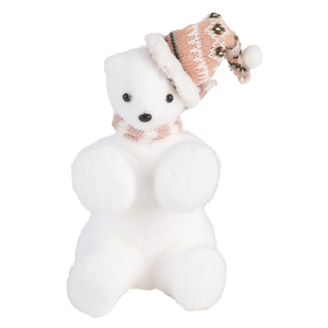 Plyšová dekorační figurka bílý medvídek s růžovou šálou a čepicí – 11x11x18 cm Clayre & Eef