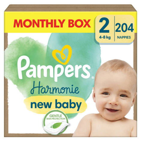 PAMPERS Plenky jednorázové Harmonie Baby vel. S 2, 204 ks, 4kg-8kg