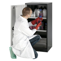 asecos Laboratorní skříň na chemikálie, 1 dveře, poloviční výška, 2 police, s pohledovým okénkem