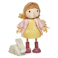 Dřevěná postavička holčička se zajíčkem Amy And Her Rabbit Tender Leaf Toys v pleteném svetříku