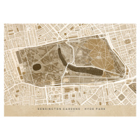 Mapa Sepia vintage map of Kensington Garden London, Blursbyai, 40 × 30 cm