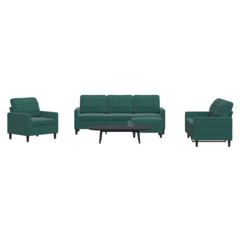 vidaXL 4dílná sedací souprava s poduškami tmavě zelená samet