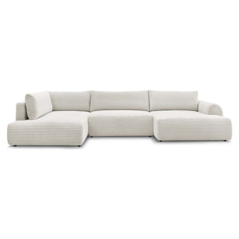 Krémová manšestrová rozkládací/s úložným prostorem rohová pohovka (levý roh/do "U") Lucien – Bob Bobochic Paris