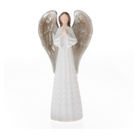 Polyresinový anděl se stříbrnými křídly bílá, 20 x 10 cm