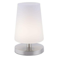 PAUL NEUHAUS LED stolní lampa s ocelovou základnou s decentním bílým podlouhlým stínítkem na lam