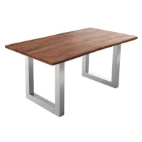 DELIFE Jídelní stůl Edge 160 × 90 cm hnědá akácie nerezová ocel široká