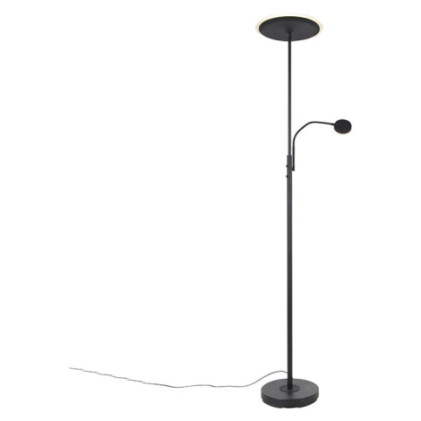 Moderní stojací lampa černá včetně LED s dálkovým ovládáním a čtecím ramenem - Strela QAZQA
