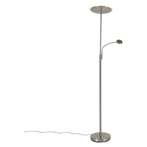Moderní stojací lampa z oceli vč. LED s dálkovým ovládáním a čtecím ramenem - Strela QAZQA
