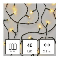 LED vánoční řetěz, 2,8 m, 3x AA, venkovní i vnitřní, teplá bílá, časovač