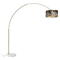 Oblouková mosazná lampa s odstínem květinový design 50 cm - XXL