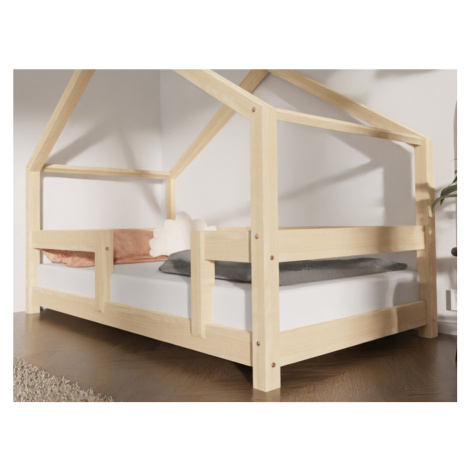 Benlemi Dětská postel domeček LUCKY s pevnou bočnicí Zvolte barvu: Béžová, Rozměr: 90x200 cm