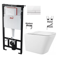ALCADRAIN Sádromodul předstěnový instalační systém s bílým tlačítkem M1710 + WC REA Raul Rimless