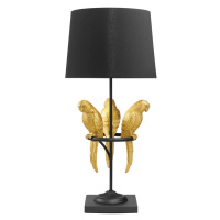 Estila Designová černá art deco stolní lampa Macaw se třemi figurami papoušků ve zlaté barvě 75 