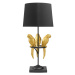Estila Designová černá art deco stolní lampa Macaw se třemi figurami papoušků ve zlaté barvě 75 
