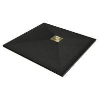 MEXEN/S Stone+ čtvercová sprchová vanička 100 x 100, černá, mřížka zlatá 44701010-G