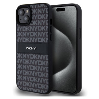 DKNY PU Leather Repeat Pattern Tonal Stripe kryt iPhone 15 Plus černý