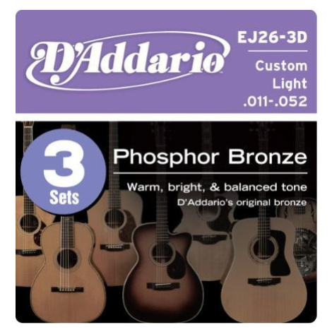 D'Addario EJ26-3D Phosphor Bronze Custom Light - .011 - .052 - 3ks