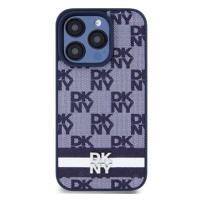 DKNY PU Leather Checkered Pattern and Stripe Zadní Kryt pro iPhone 15 Pro Blue