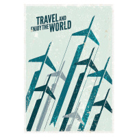 Ilustrace Vintage Travel poster. Stylized airplane illustration, Archiwiz, 26.7x40 cm
