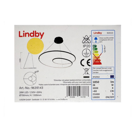 Lindby Lindby - LED Stmívatelný lustr na lanku LUCY LED/28W/230V