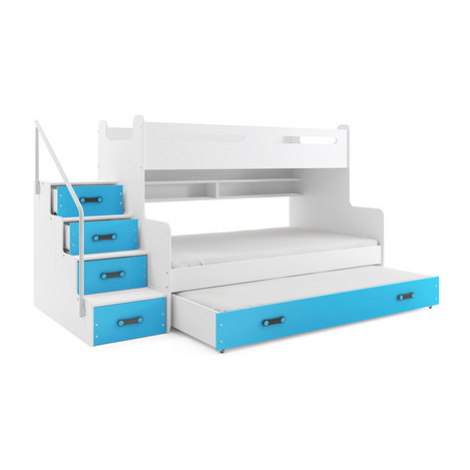 Dětská patrová postel MAX III s výsuvnou postelí 80x200 cm - bílá Modrá BMS