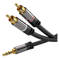 PremiumCord stíněný kabel stereo Jack 3.5mm - 2x CINCH, M/M, HQ, 3m, černá - kjqcin3