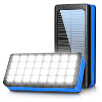 Solární Powerbanka 30000 mAh Modrá 32LED 4X Usb