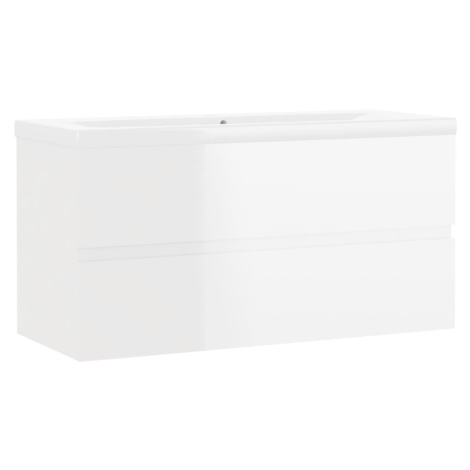 vidaXL Skříňka se zápustným umyvadlem bílá lesklá kompozitní dřevo