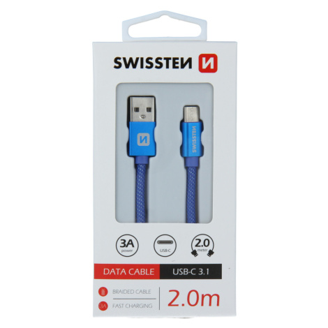 Datový kabel Swissten Textile USB/USB-C, 2,0m, modrý