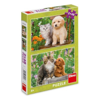 Puzzle Pejsek a kočička na zahradě 2 x 48 dílků