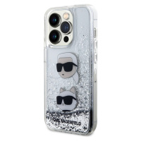 Karl Lagerfeld Liquid Glitter Karl and Choupette Head kryt iPhone 15 Pro stříbrný