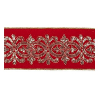 Stuha luxusní sametová červená s dekorem 10 cm x 4,5 m