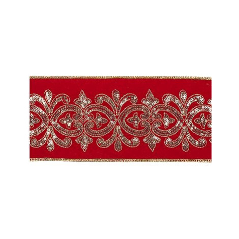 Stuha luxusní sametová červená s dekorem 10 cm x 4,5 m LAALU